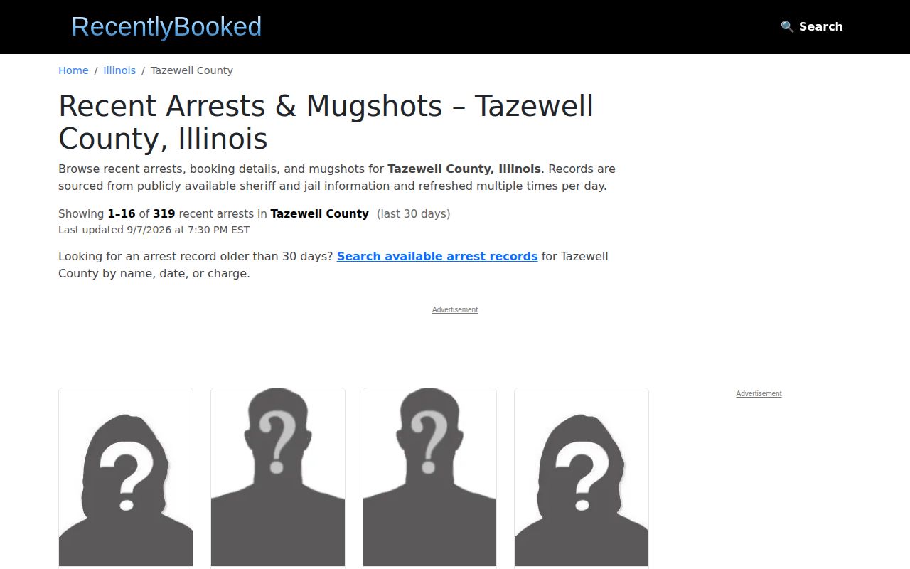Unofficial RecentlyBooked Tazewell County recent arrests interface