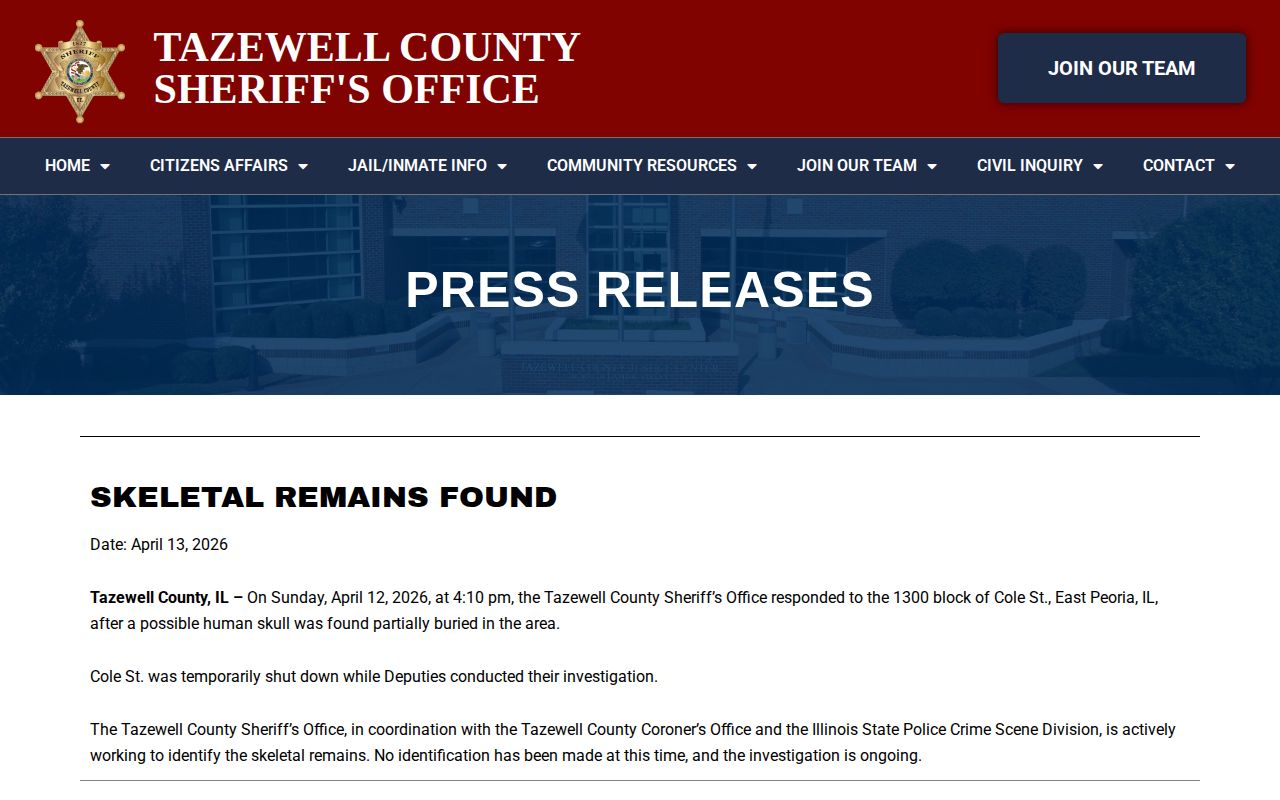 Tazewell County Sheriff press releases listing