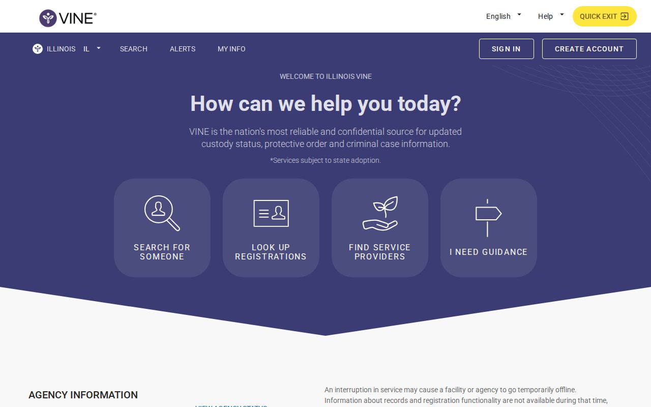 VINELink custody notification registration interface