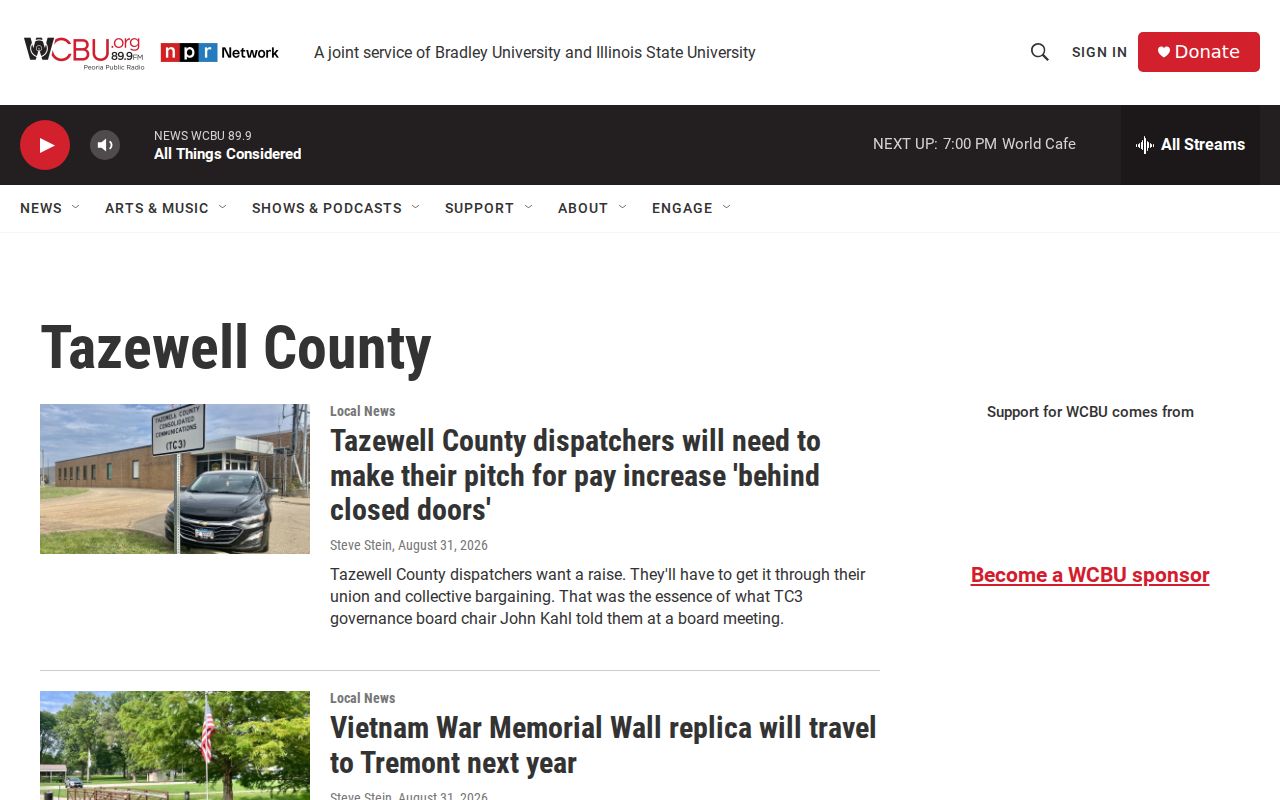 WCBU Tazewell County news list for Morton arrest context