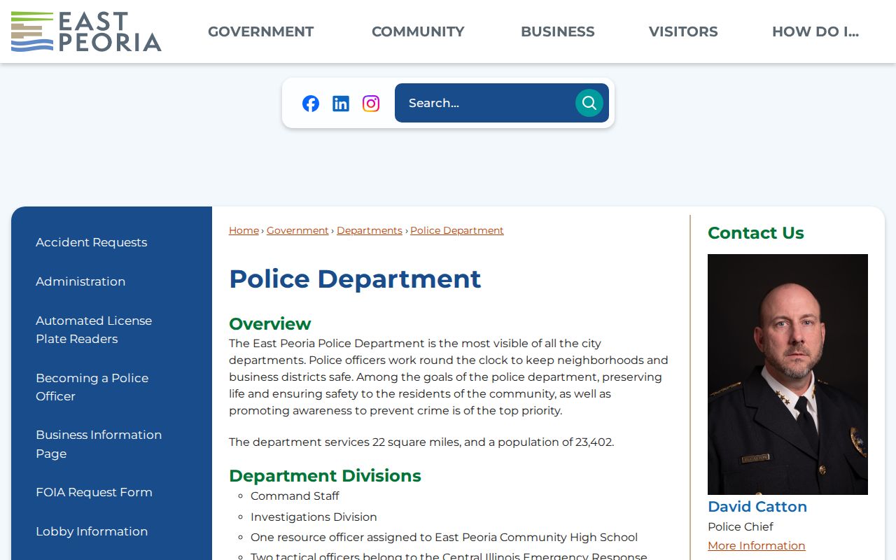 East Peoria Police Department contact and arrest records route